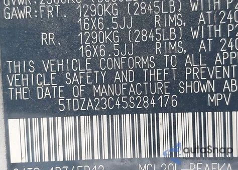 2005 Toyota Sienna Ce from USA, damaged, VIN 5TDZA23C45S284176
